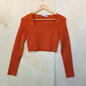 Zara cropped knitted orange top | size M